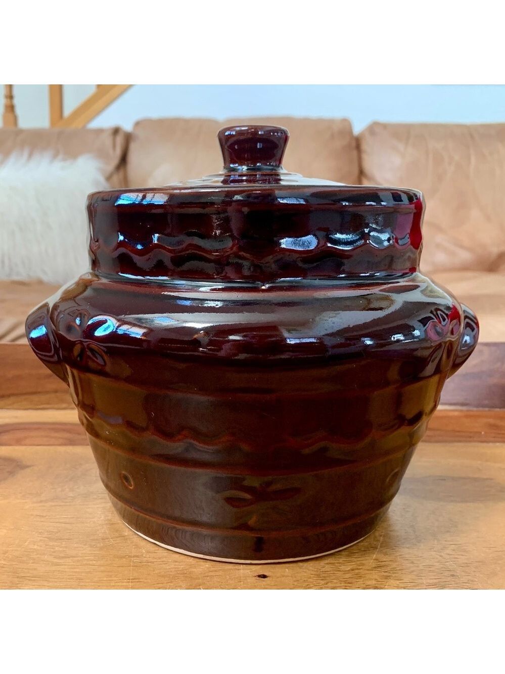 Vintage Mar Crest Oven Proof Stoneware Crock Baked Bean Pot With Lid - Picture 3 of 10